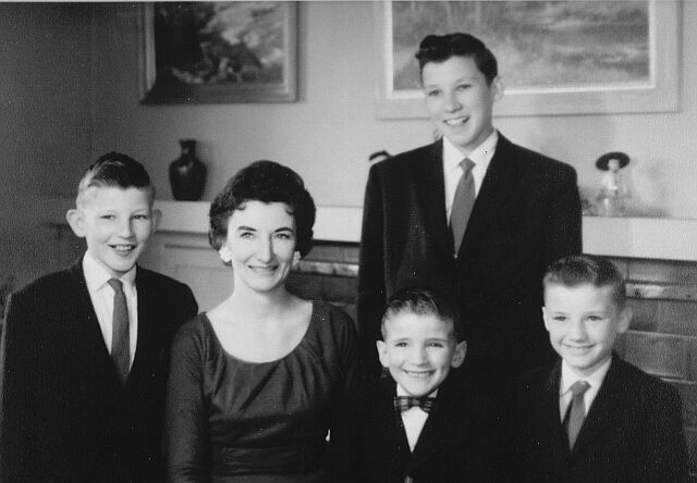 Picture of our Mom and her four boys: David, Danny, Christie and Mark.