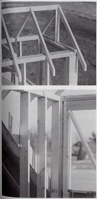 Photo showing a gable roof framing.