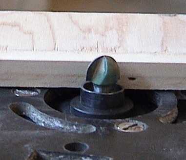 Photo of the router bit when using the router template.