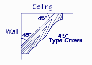 Drawing of a 45 degree crown molding.