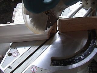 Photo of a miter saw showing an inside cut.