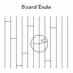 Diagram of how to stagger the ends of floor boards when laying a hardwood floor.