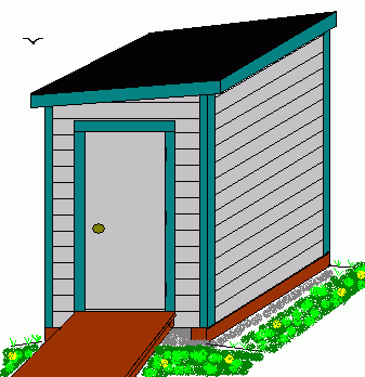 Drawing of our 6 x 8 foot backyard shed with lean-to roof.